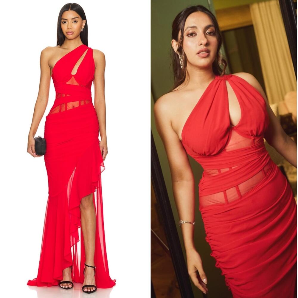 NBD | NWT Christian Gown in Red Asymmetrical Corset Maxi Dress S